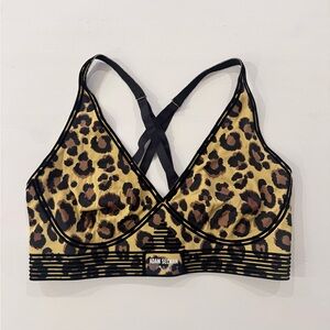 ADAM SELMAN SPORT Honey Leopard Bonded Active V-Neck Bra Size Large